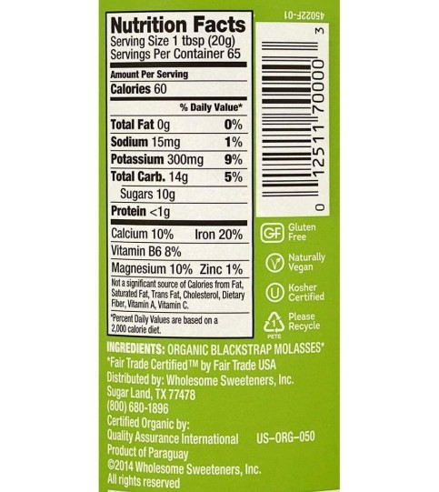 Wholesome Sweeteners Blackstrap Molasses Molasses (12x32 Oz) Wholesome Sweeteners Blackstrap Molasses Molasses (12x32 Oz)