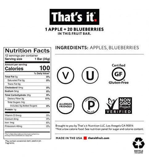 That's It Fruit Bar Apple & Blueberry (12x1.2 OZ) That's It Fruit Bar Apple & Blueberry (12x1.2 OZ)
