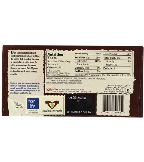 Chocolove Lov Coffee Dark Chocolate Bar (12x3.2OZ )