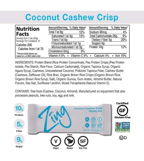 Zing Coconut Cashew Bar (12x1.76OZ ) Zing Coconut Cashew Bar (12x1.76OZ )