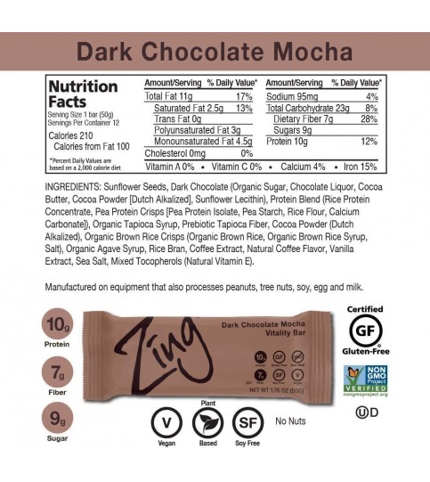 Zing Dark Chocolate Mocha Bar (12x1.76 OZ) Zing Dark Chocolate Mocha Bar (12x1.76 OZ)