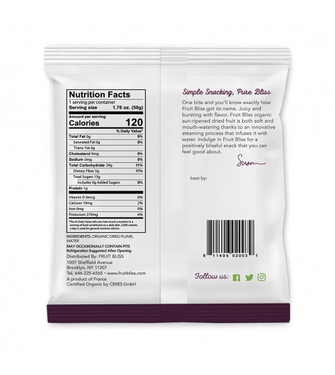 Fruit Bliss Organic Mini French Agen Dried Plums (12x1.76 OZ) Fruit Bliss Organic Mini French Agen Dried Plums (12x1.76 OZ)
