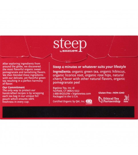 Bigelow Tea Steep Organic Green Tea with Pomegranate (6x20 BAG ) Bigelow Tea Steep Organic Green Tea with Pomegranate (6x20 BAG )