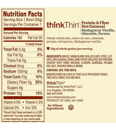 ThinkThin Madagascar Vanilla Oatmeal Single Serve (6x1.76 OZ) ThinkThin Madagascar Vanilla Oatmeal Single Serve (6x1.76 OZ)