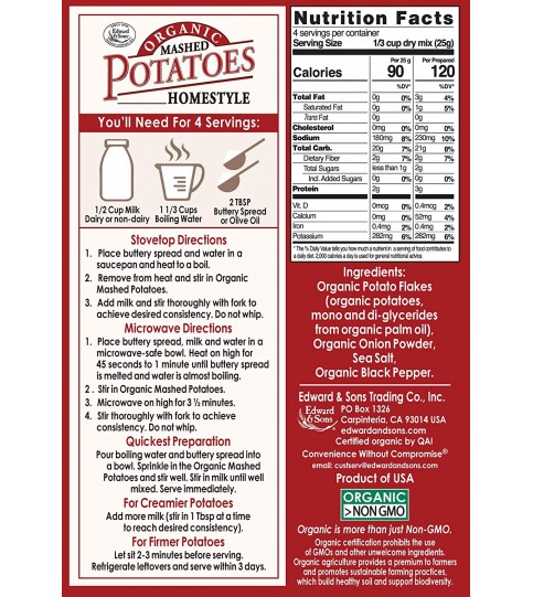 Edward & Sons Organic Mashed Potatoes Home Style, 3.5 Ounce Boxes (Pack of 6) Edward & Sons Organic Mashed Potatoes Home Style, 3.5 Ounce Boxes (Pack of 6)